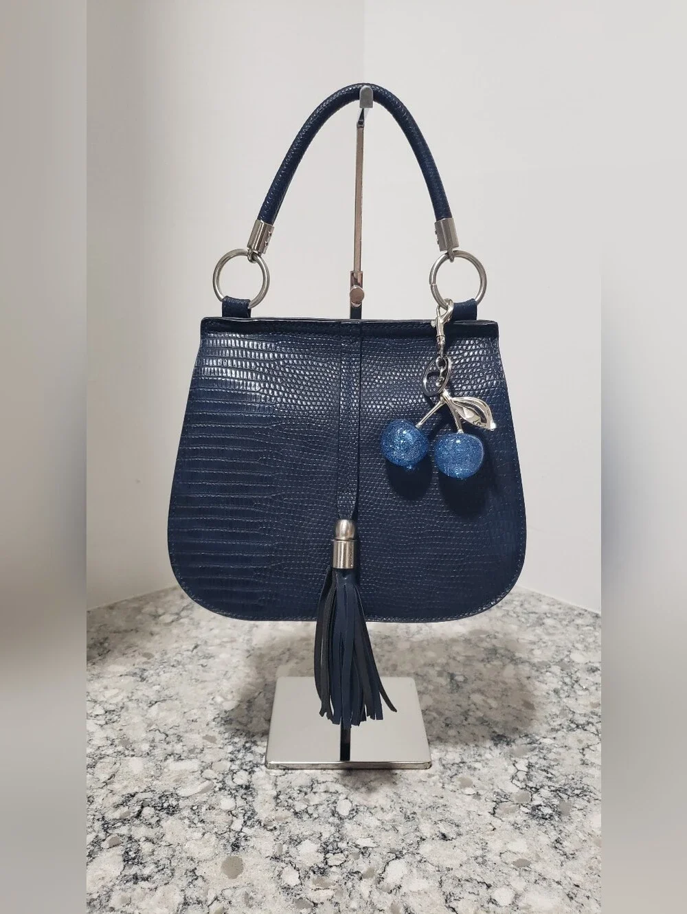EUC Simply Noelle Navy Textured Snakeskin Crossbody Bag - Picture 3 of 17